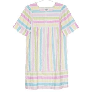 Vintage Nightgown Cottagecore Coquette Fairy Grandma Retro Zip Stripe Rainbow 1X